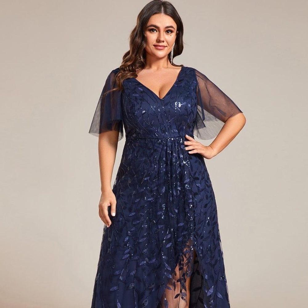 Ever Pretty Navy Blue Maxi Dress with Sheer Sleeves NWOT